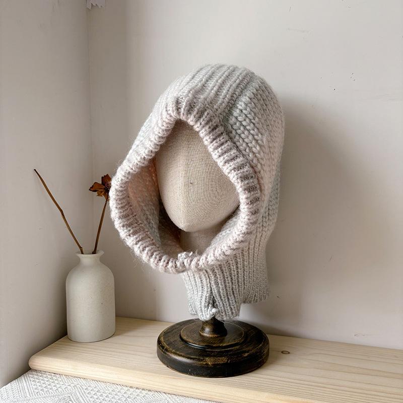 

Осень и зима новая теплая вязаная шапка из утолщенной шерсти шапка шарф интегрированная ветрозащитная шапка протектор ушей пуловер шапка M（56-58cm）