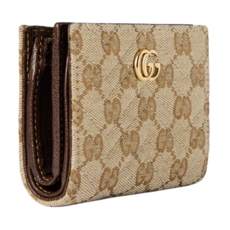 Gucci GG Marmont Generation Vintage Double G Logo GG Canvas Wallet Small Women Wallet Beige Dark-Brown 773427-FAF05-9651