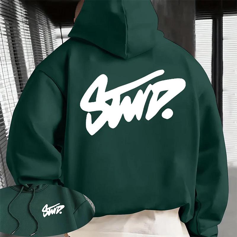 Hanorac Trendy pentru Bărbați cu Imprimeu cu Litere și Glugă - Croială Largă, Stil Străzii European American, Colecția de Primăvară/Toamnă