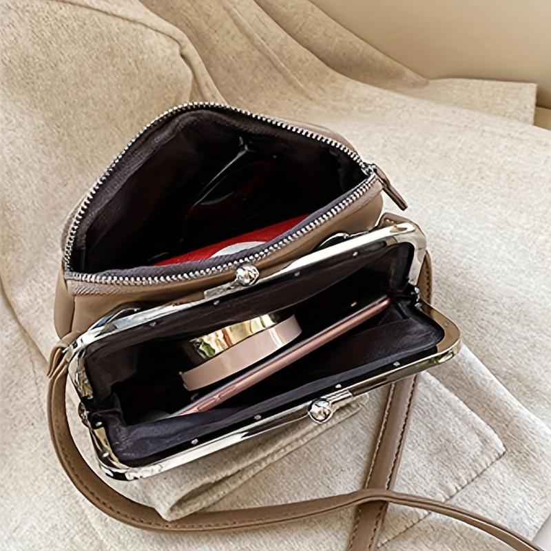 Schicke Umhängetasche im Vintage-Stil für Damen Vielseitige Schultertasche/Clutch-Kombination Abnehmbarer Riemen Reißverschluss Einfarbig Kunstleder