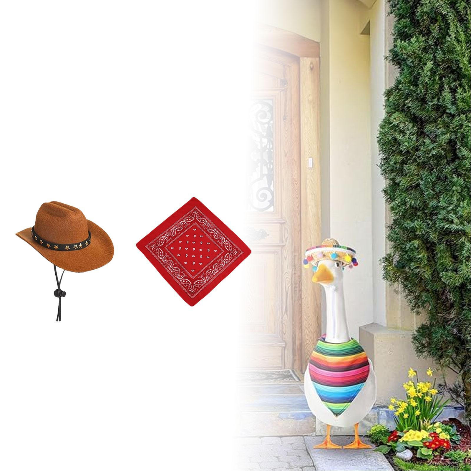 

Костюм гуся для украшения газона с ковбойской шляпой и банданой Red suit