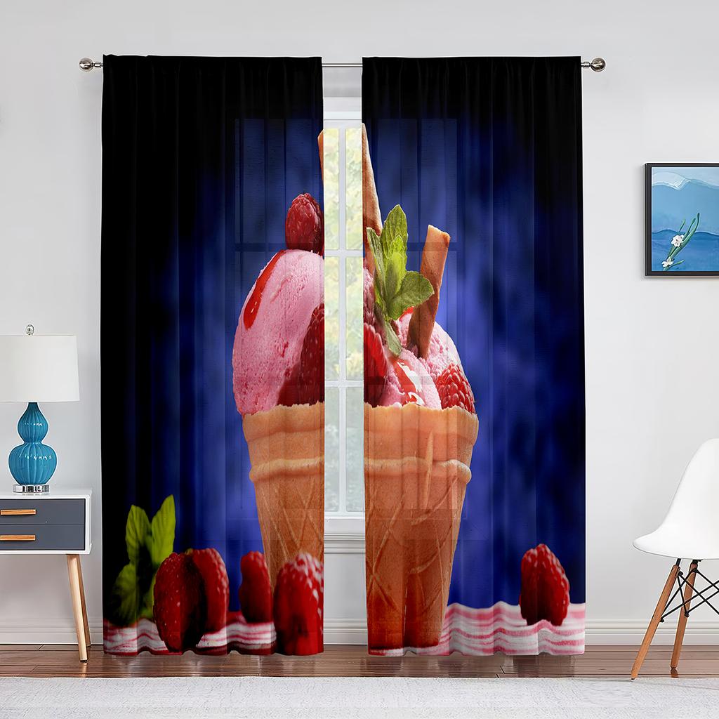Ice Cream Sheer Voile Curtain Taste of Summer Theme Chocolate Candy Window Tulle Curtains for Living Room Bedroom Decorations