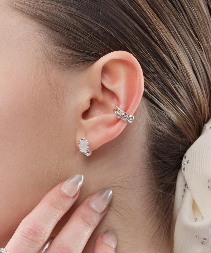 Xanadu Oval Stone Earrings_White | Silver
