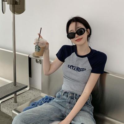 Kurzes Top Spice Girl Slim Fit Sommer Neu Kurzarm T-Shirt Damen Amerikanischer Design-Sinn
