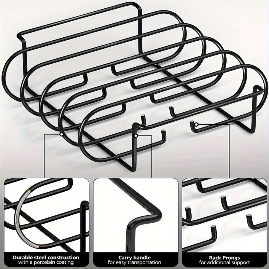1pc Non-Stick BBQ Rib Rack Stand Barbecue Steaks Racks Stainless Steel Chicken Beef Ribs Grill Black for Gas Smoker BBQ Tools Bbq