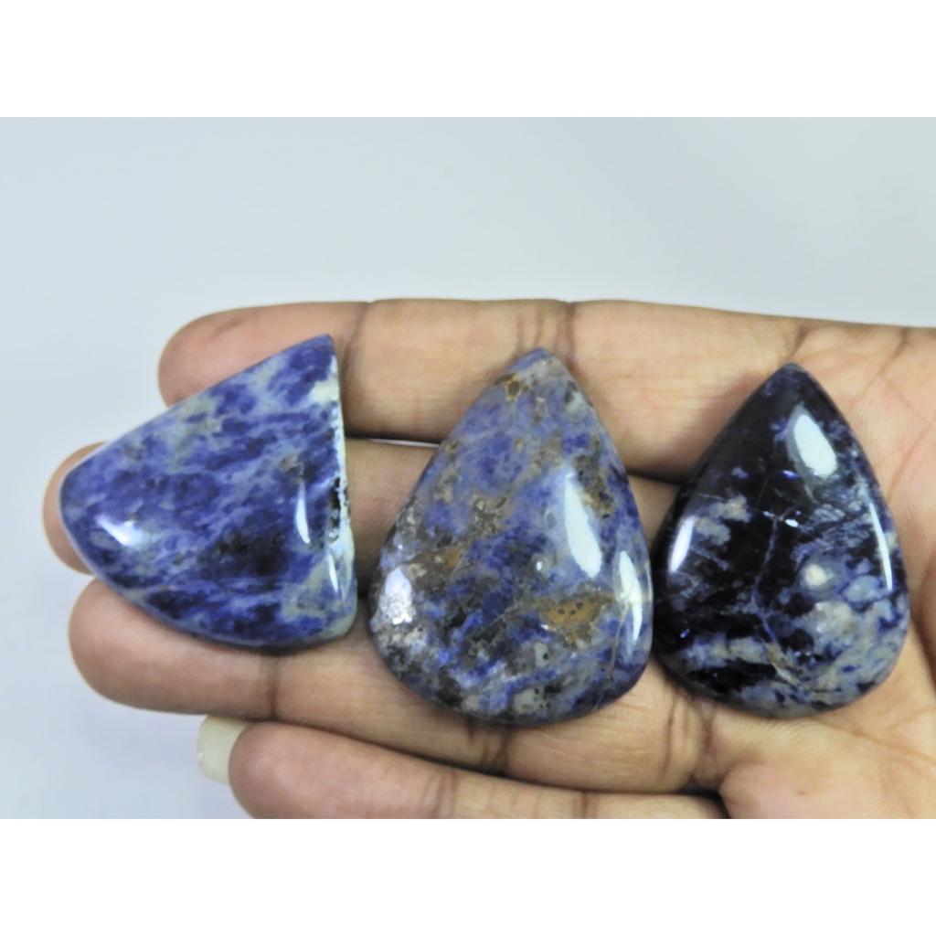 196Cts. Natural Blue Sodalite Pear Shape Cabochon Loose Gemstone 03Pcs Lot C-1752