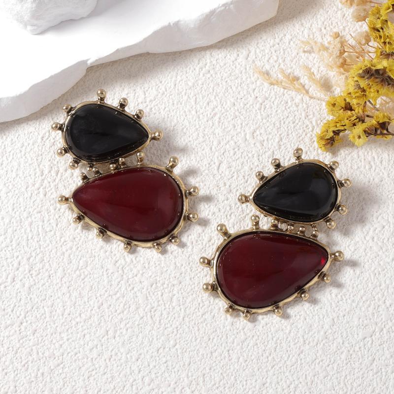 Vintage Resin Dangle Earrings Resin Alloy Irregular Shape Geometric Earrings Sweet Elegant Drop Earrings
