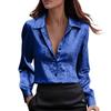 Women's Fashionable Color Lapel Long Sleeved Button Up Shirt Loose Top