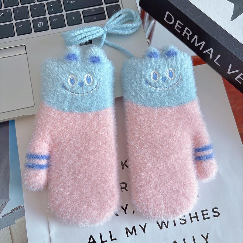 Luvas de Inverno para Crianças com Cordão - Fofas, Grossas, Com Veludo Extra para Idades 3-6, Meninos e Meninas, Proteção Contra o Frio e Calor