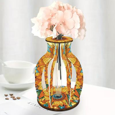 Acrylic Wood Animal Flower Diamond Mosaic Rhinestones Vase Diamond Painting Tabletop Vase Ornaments Kit for Home Office Decor