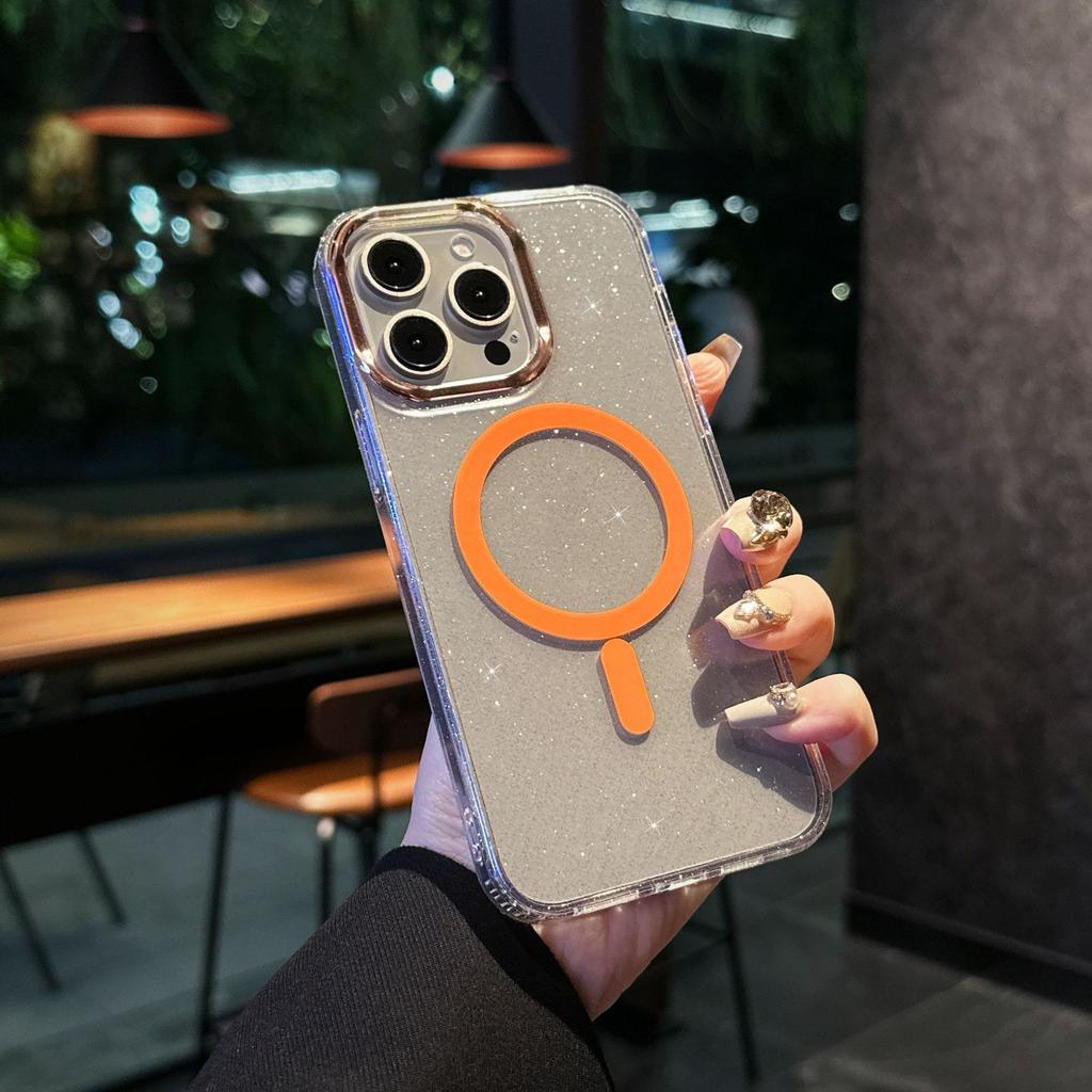 Apple 16 Gold Light Magnetic Charging Mobile Phone Case Starry Sky Flash Powder IPhone 15pro Suitable for 14 Anti-fall Protection Case