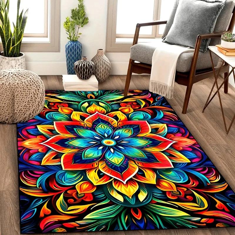 1pc Vintage Mandala Flower Pattern Area Rugs Fiber Carpet Mats Bathroom Mat Bedrooms Living Room Bohemian Style Home Decoration