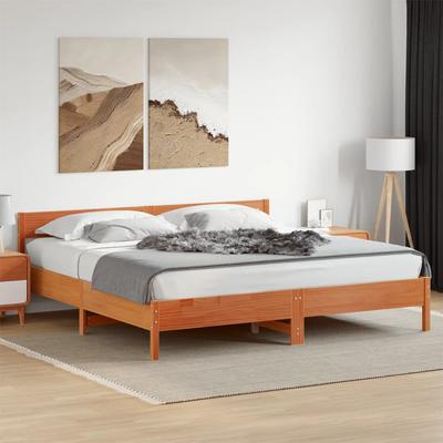 Vidaxl Bed Frame Without Mattress, Waxed Brown, 180X200 Cm, Solid Pine