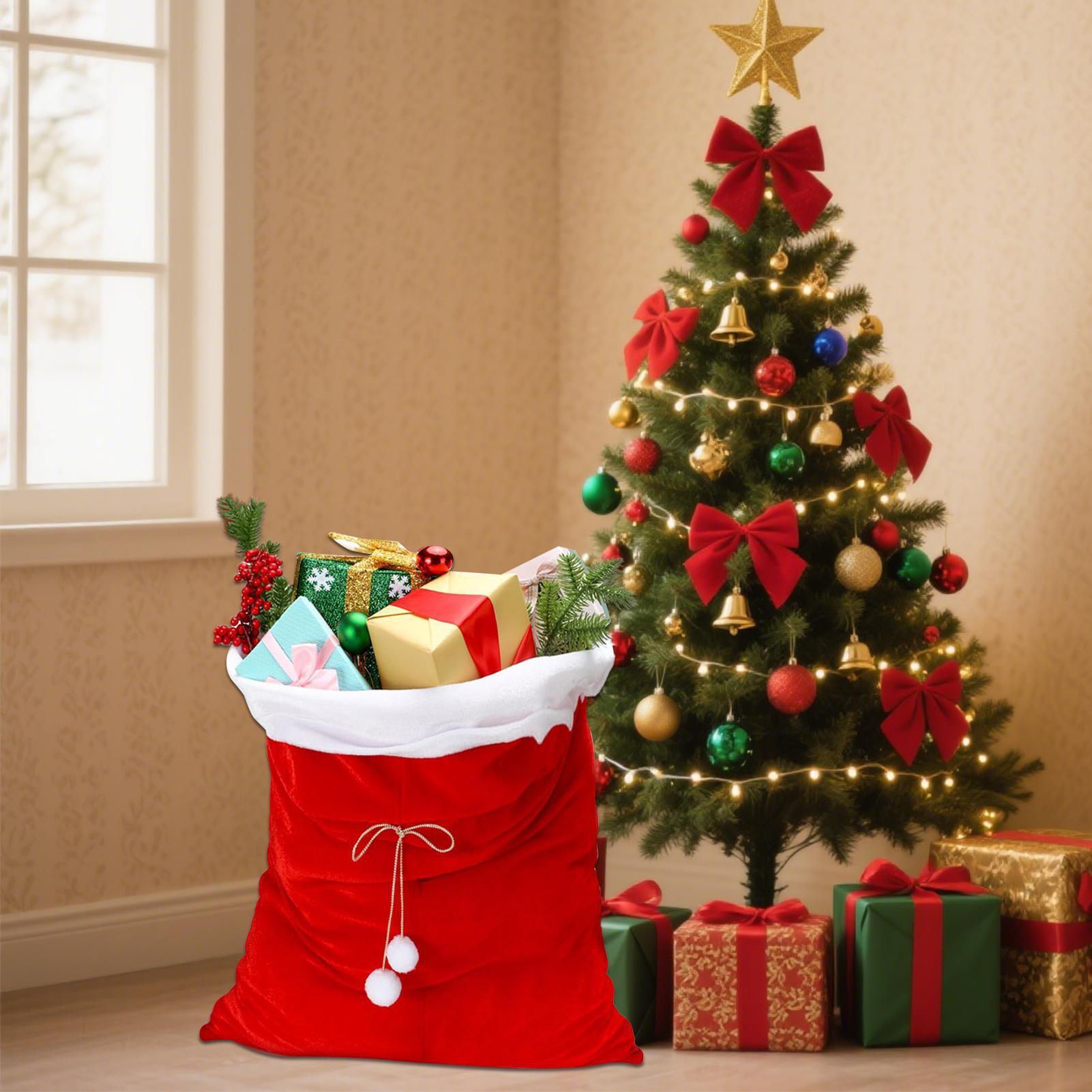 

2025 Christmas Santa Claus Bags Drawstring Christmas Gift Wrapping Sack Christmas Eve Large Candy And Gift Bags For Holiday 50x70cm