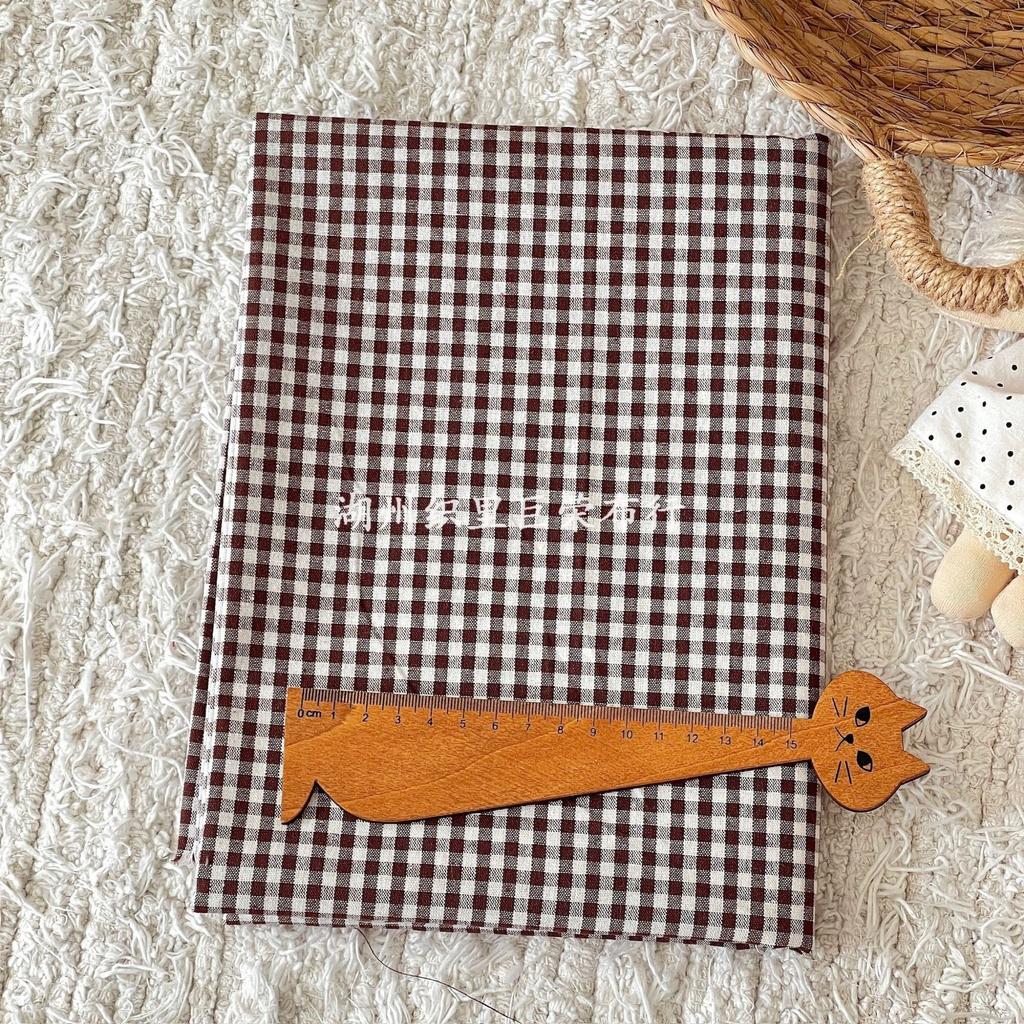 145x50cm Coffee Color Cotton Fabric Woven Check Cloth for Women Clothing Bags Hair Accessories Sewing Cloth