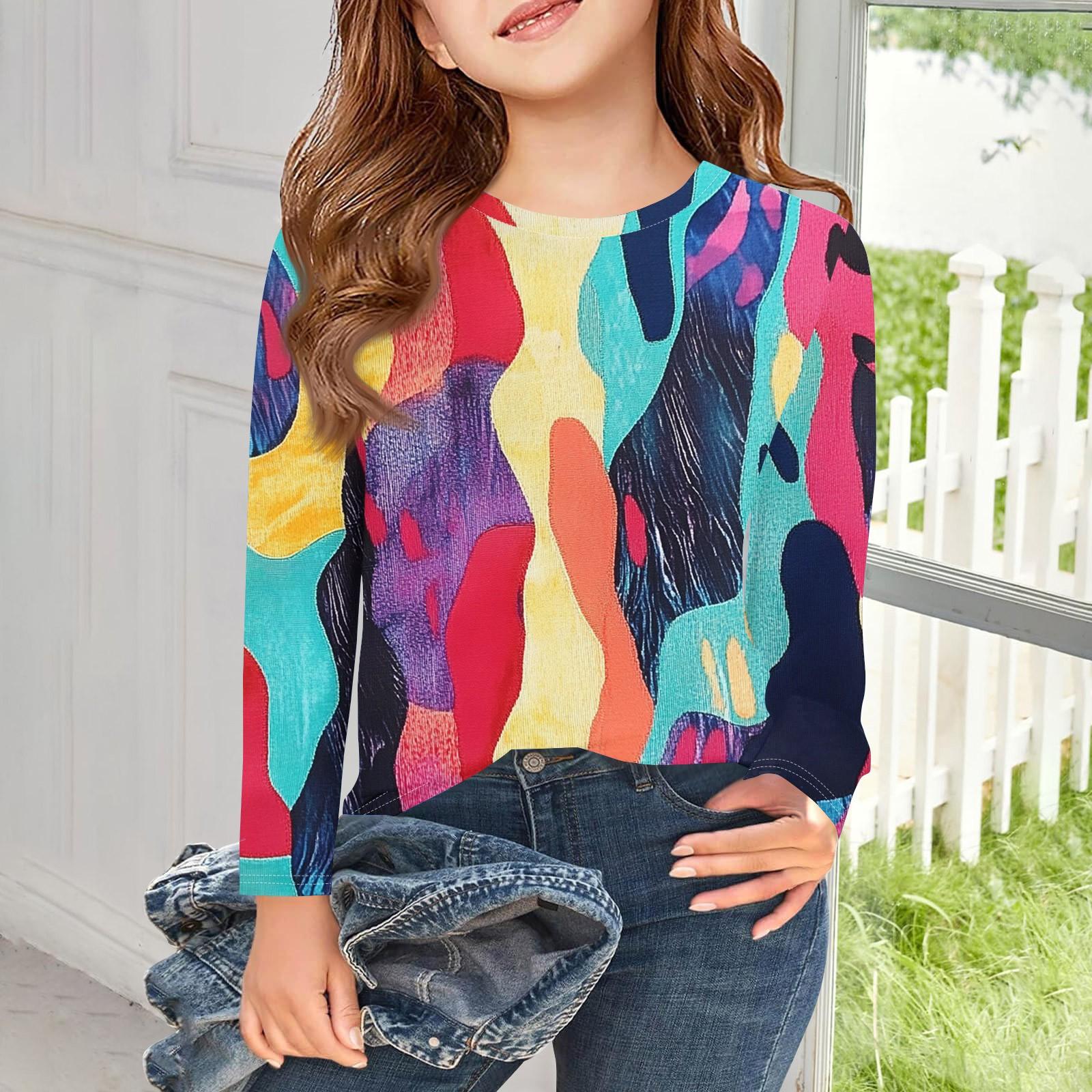 

Футболки с длинным рукавом для девочек, детские осенние топы с круглым вырезом и принтом, базовые футболки для детей 5–14 лет 160 жёлтый