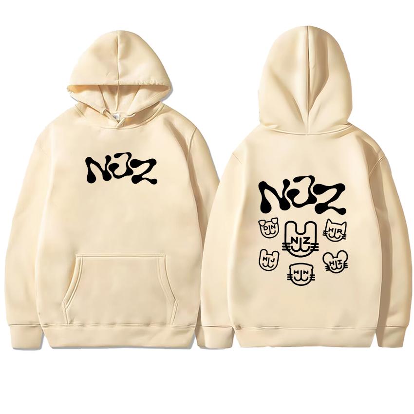 New In NJZ Letter Pattern Streetwear Hoodies Men Women Double Sided Printed Fleece Long Sleeve Sweatshirts Loose Pullover Unisex