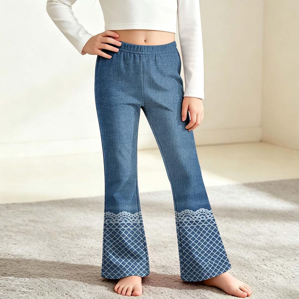 Kids Fashion High Waist Flared Pants Printed Bell Bottom Trousers for Everyday Wear