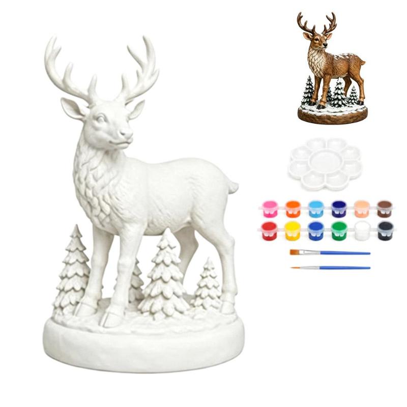 Diy Christmas Santa Claus/Snowman/Deer Plaster Figurine Painting Kit Kids Graffiti Paint Set Toys Holiday Keepsake Gift Ornament