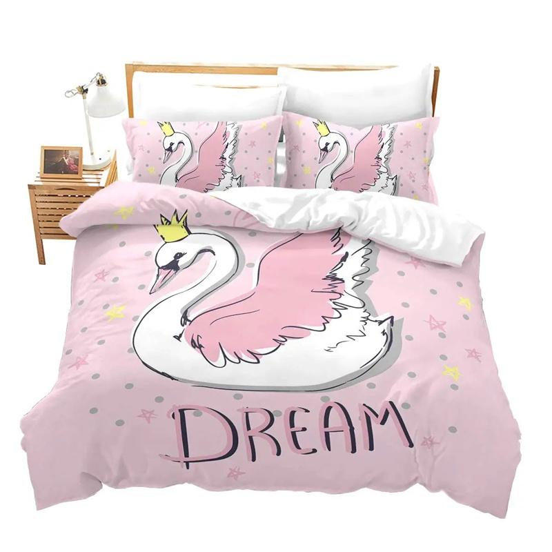 Husa de plapumă cu trandafir roșu și lebădă neagră și albă Cuvertură romantică cu flori Paturi cu animale sălbatice pentru decor cameră de zi Femeie Doamnă Nuntă