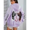 Übergröße Engels- und Dämonen-Print Hoodie, Lässiges Langarm-Kapuzensweatshirt mit Tasche für Winter & Herbst, Entwickelt für Damen