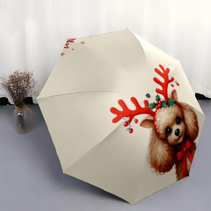 1pc Christmas Poodle with Antlers Umbrella with Plastic Handle,Suitable for All Seasons Home Travel Outdoor UmbrellaDD230