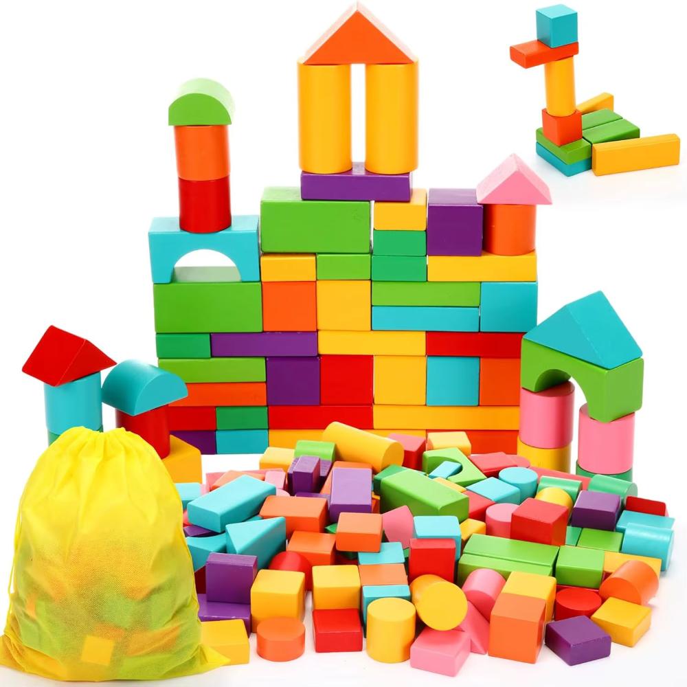 40PCS/SET Colorful Wooden Building Blocks Learning Sensory Early Educational Toys  For Children
