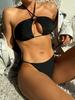 1011 new European and American bikini swimsuit solid color neck strap women's split bikini swimsuit