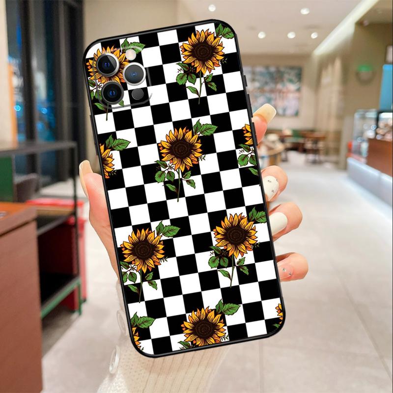 

Checkerboard Sunflower Phone Case For iPhone 17 Air 16 14 13 11 15 Pro Max mini 15 16 Plus 16e Protective Cover iPhone 16