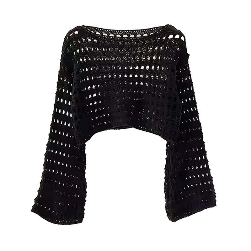New Women's Sexy Sheer Long Sleeve Knit Sweater - European & American Style
