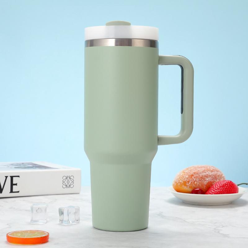 40oz Stainless Steel Car Cup Large Capacity Water Cup with Handle and Straw Double-walled Insulated Travel Mug Holiday Gifts