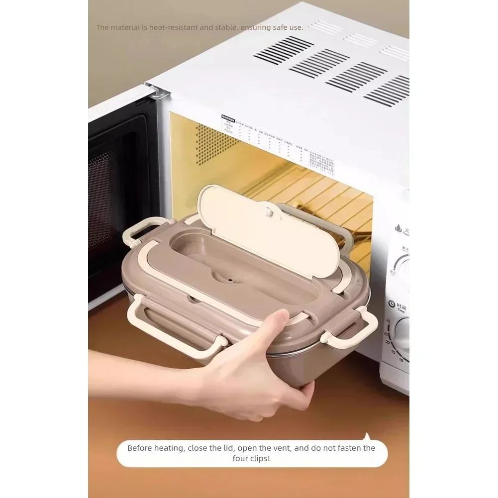 Leak Proof Stainless Steel Lunch Box with Microwave Safe Compartments for Kids Portable Meal Container with Handle