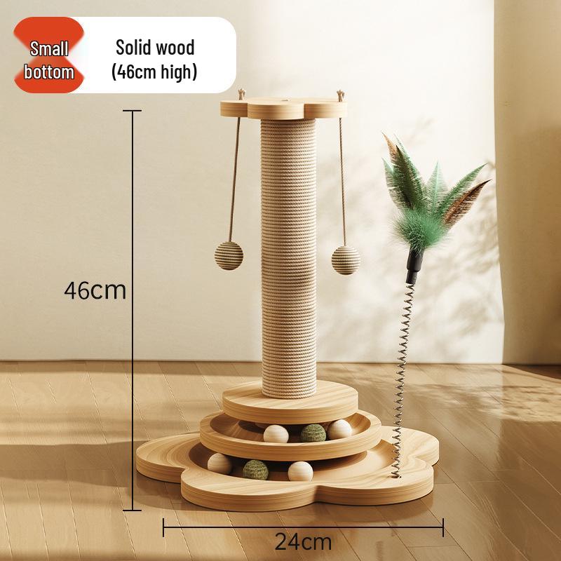 Vertical Wear-Resistant Sisal Rope Cat Scratching Post with Turntable and Teaser Toys