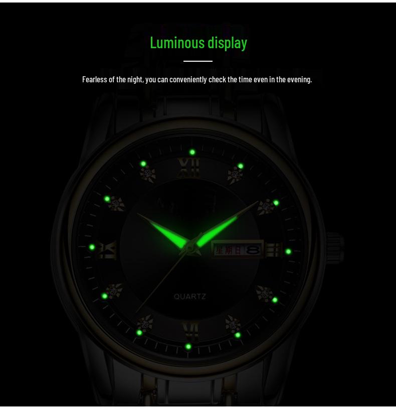 Montre à Quartz pour Femmes Ultra-Fine à Bracelet en Acier Double Calendrier Lumineuse Étanche Numérique Style Coréen