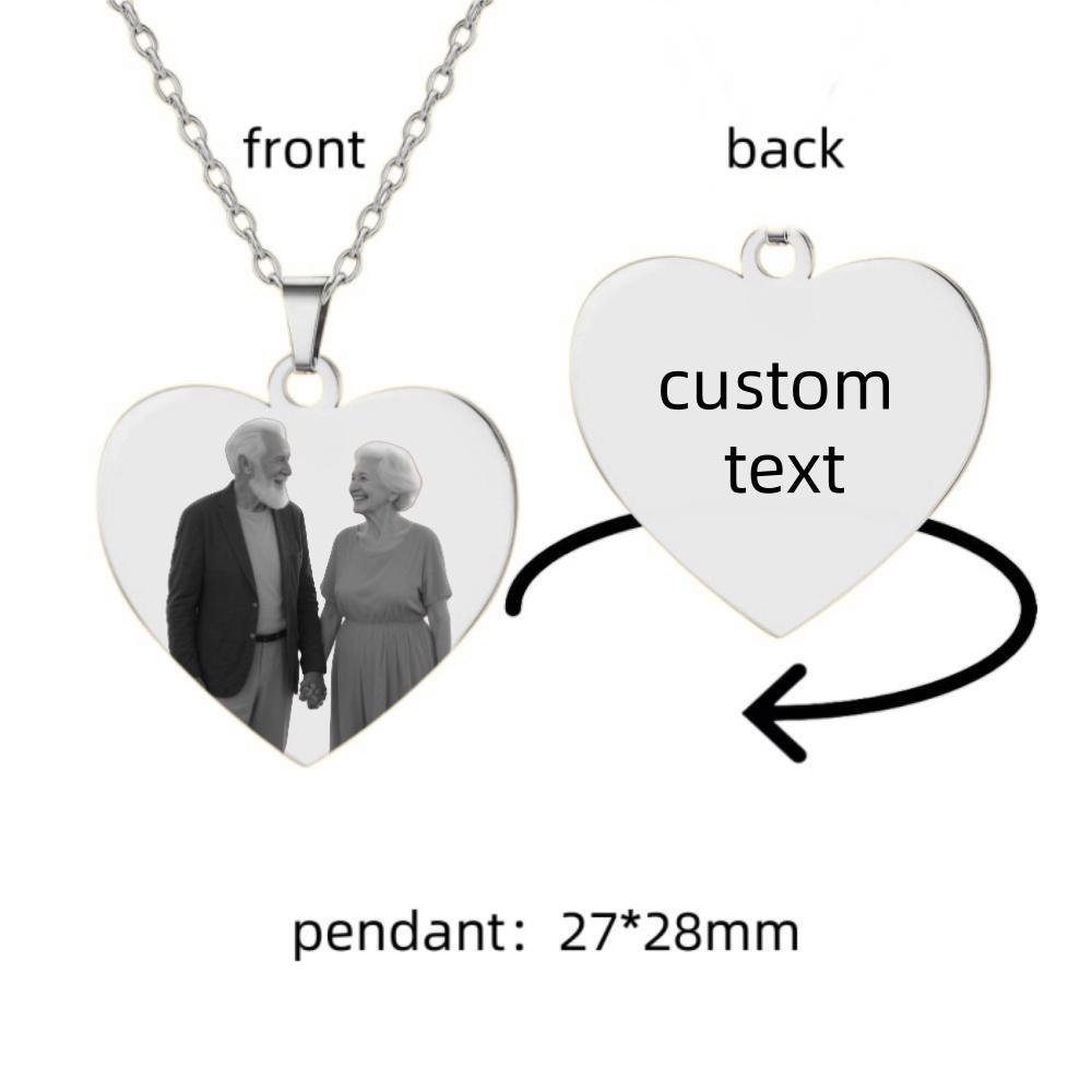 Jeshayuan Engraved Photo Necklace Custom Phicture Text Heart Pendant Necklace Personalized Heart Necklace Name Engraved Choker