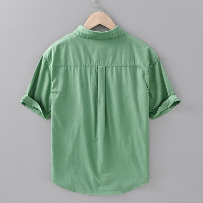 Summer Fashion Short Sleeve Shirt Men Japanese Style Workwear Double Pockets Shirt Pure Cotton Lapel Collar Casual Men Tops