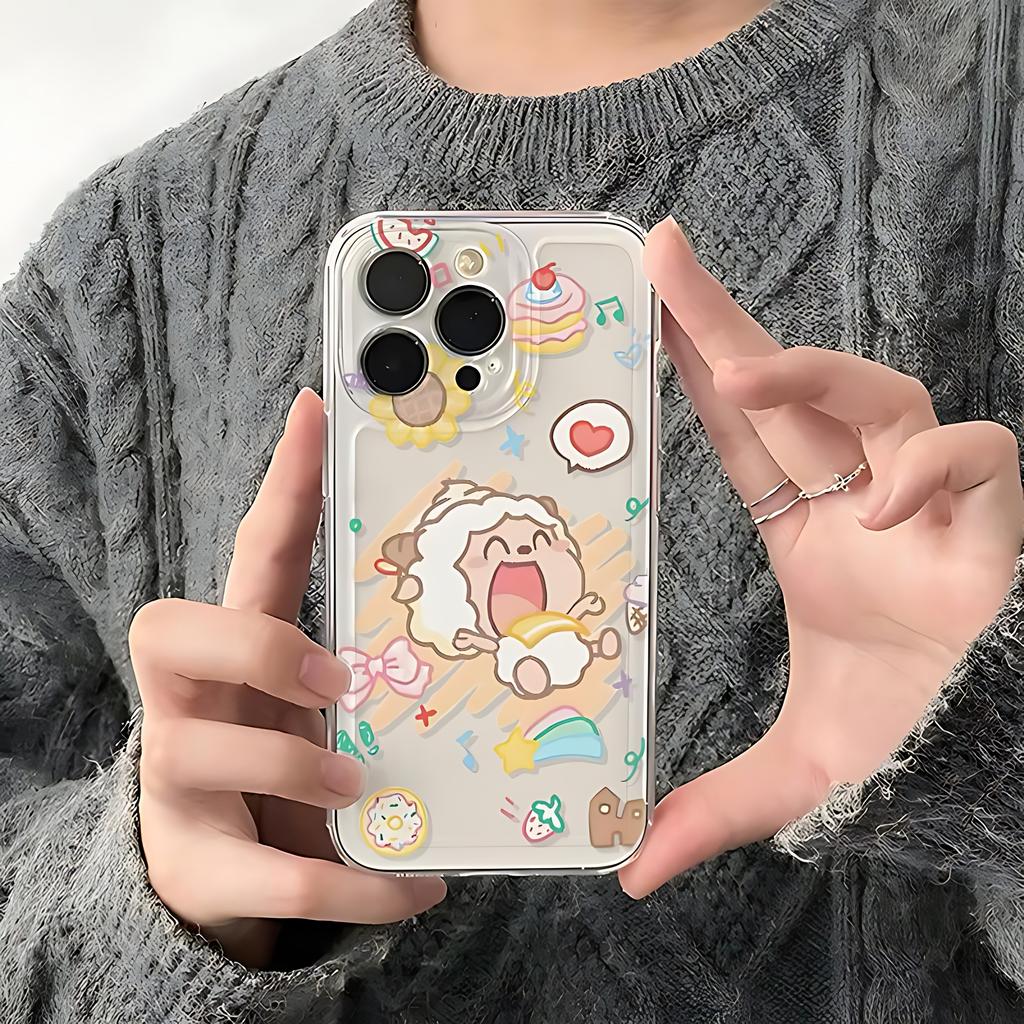 Fun Lazy Sheep Phone Case For iPhone 17 16e 16 15 14 13 12 11 Mini Air Pro Max X XR XSMax 7 8 Plus Transparent Soft Back Cover