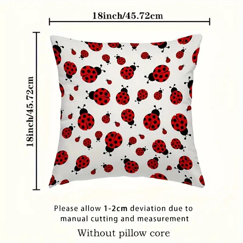 Federa per cuscino a coccinella double-face Vikama: Bianco Solido Con Stampa Rossa E Nera, Copertura Decorativa Morbida