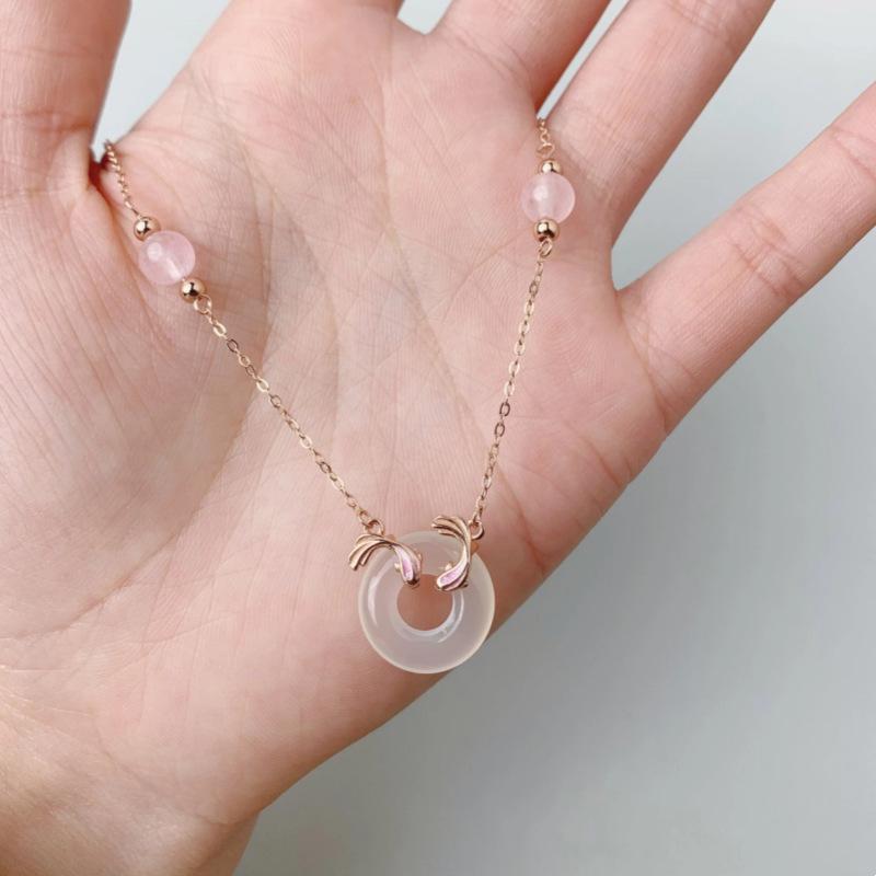 Jade Koi Safety Clasp Necklace: Luxe, High-End Chinese Style Auspicious Fortune Collarbone Chain.