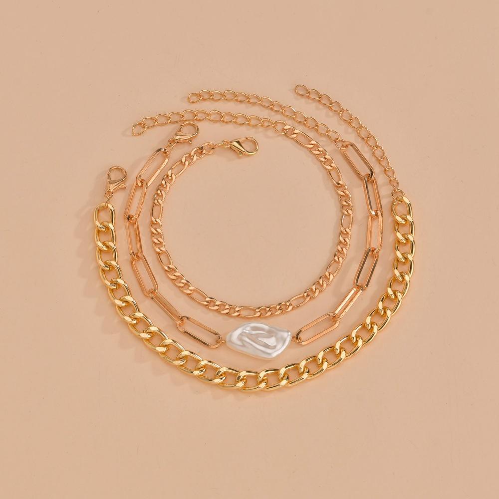 Personalized exaggerated special-shaped pearl adjustable bracelet multi-layer bracelet bracelet 3-piece set