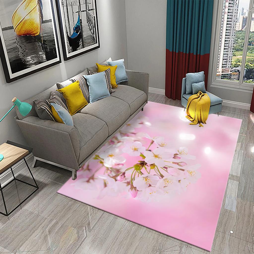 3D Pink Peach Blossom Carpet Living Room Coffee Table Area Mats Balcony Bedroom Decoration Rugs Kitchen Bathroom Anti-slip Rugs