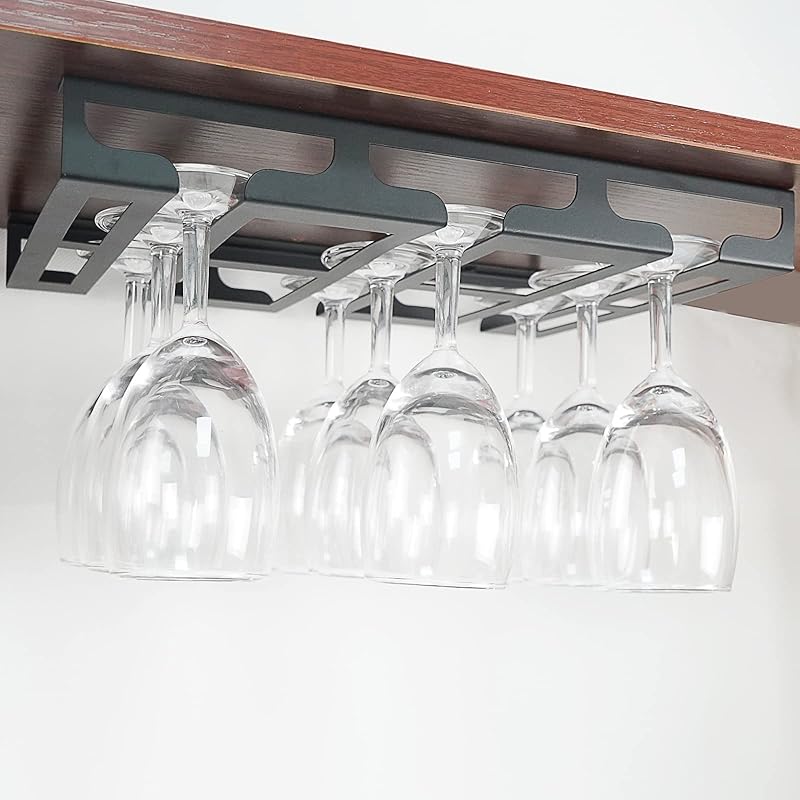Wine Glass Rack - Under Cabinet Stemware Wine Glass Holder Glasses Storage Hanger Metal Hanging Organizer for Bar Kitchen 4 Rows Black 3 Rows 1 pack