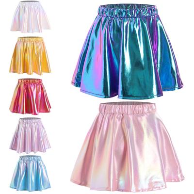Girls Metallic Shiny Skirt A-Line Elastic Waistband Miniskirt for Dance Cheerleading Stage Performance