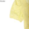 ZANZEA Women Summer Elegant Casual Square Collar Lace Crochet Patchwork Half Sleeve Dress