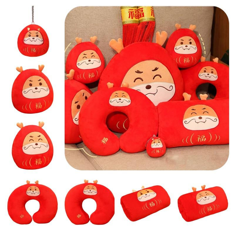 Peluche Drago Dharma Bambola Drago Rosso Drago di Capodanno Drago della Fortuna Cuscino da Collo Scaldamani Peluche Drago