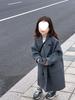 Modny wełniany płaszcz dziecięcy - Styl koreański, Średniej długości, Szary, Unisex, Kolekcja Jesień/Zima 2025