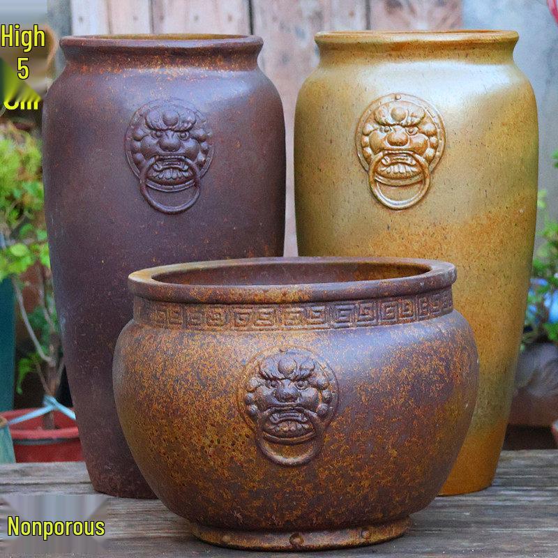 Large Retro Handmade Ceramic Flower Vase - No Hole, Indoor Use, Tall Cylindrical Pot for Flower Arrangements