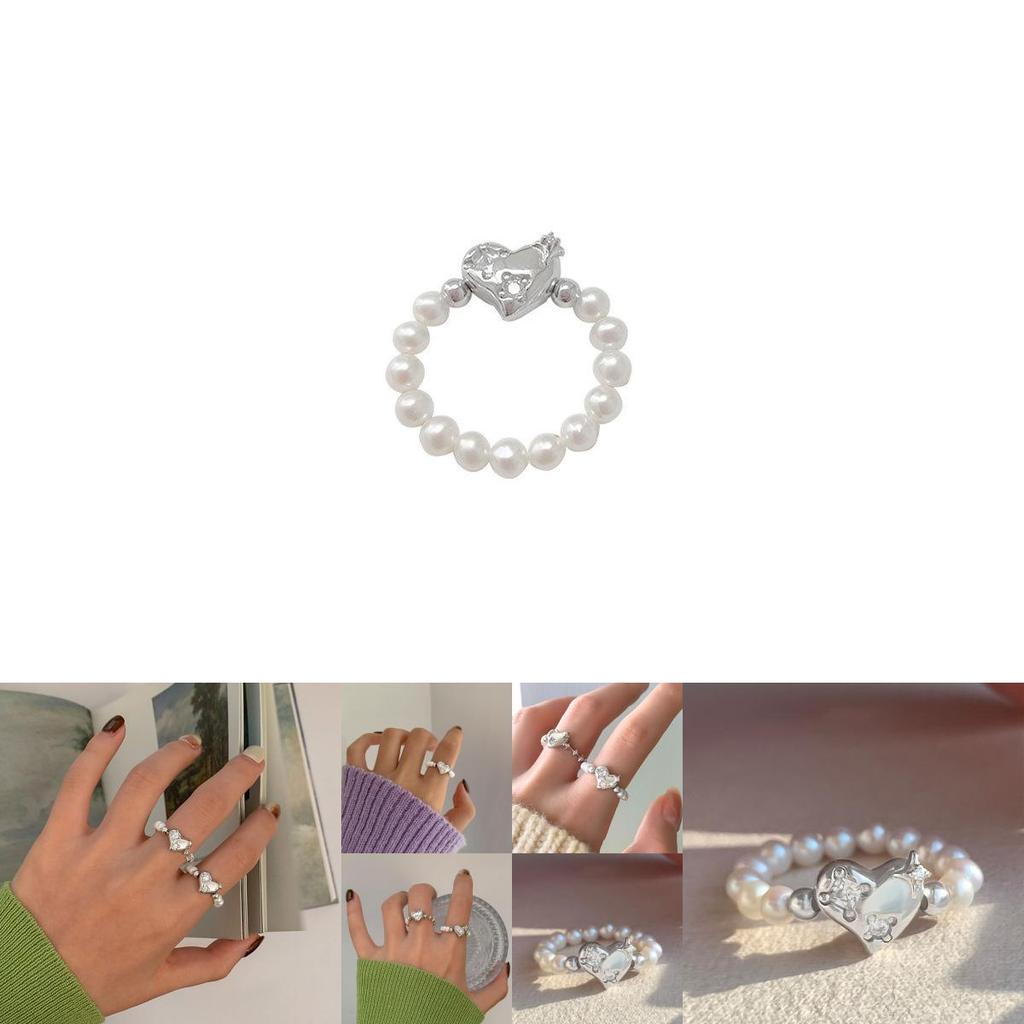 Dazzling Geometric Heart Design Pearl And Crystal Ring 925 Sterling Silver Jewelry