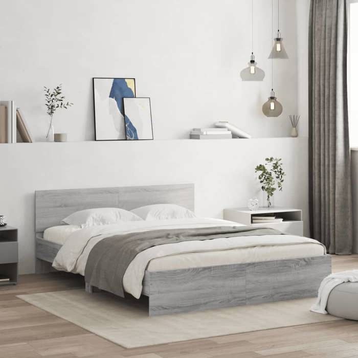 VidaXL Bed Frame with Headboard Sonoma Grey 140x200 Cm 3207488