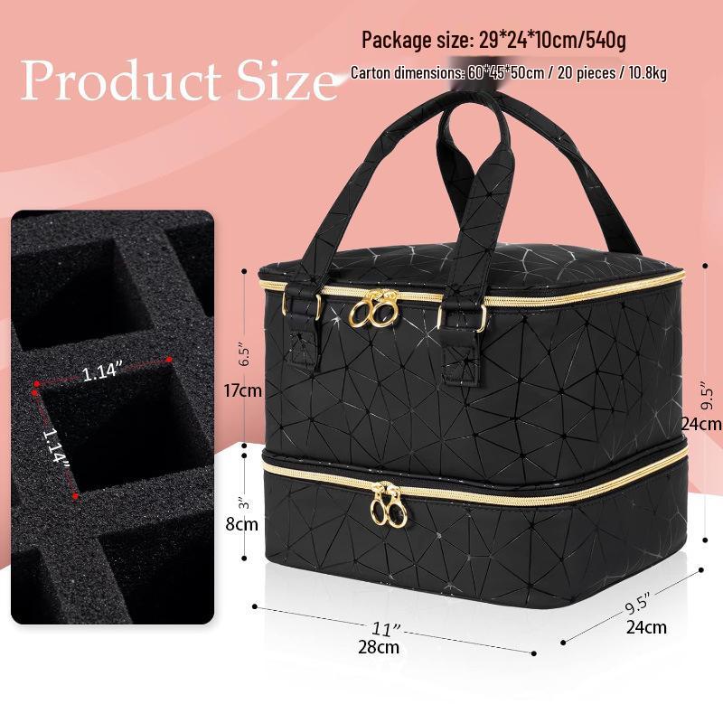 Elegant Travel Makeup Bag: Double-Layer Nail Polish Storage for 42 Bottles